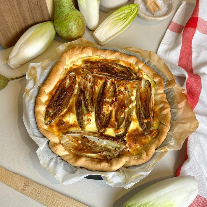 Quiche met geroosterd witloof en peer
