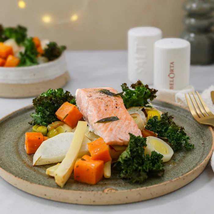 Zalm met wintergroenten