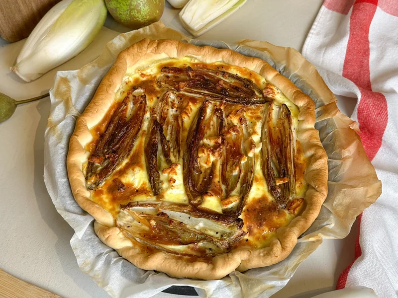 Quiche met geroosterd witloof en peer