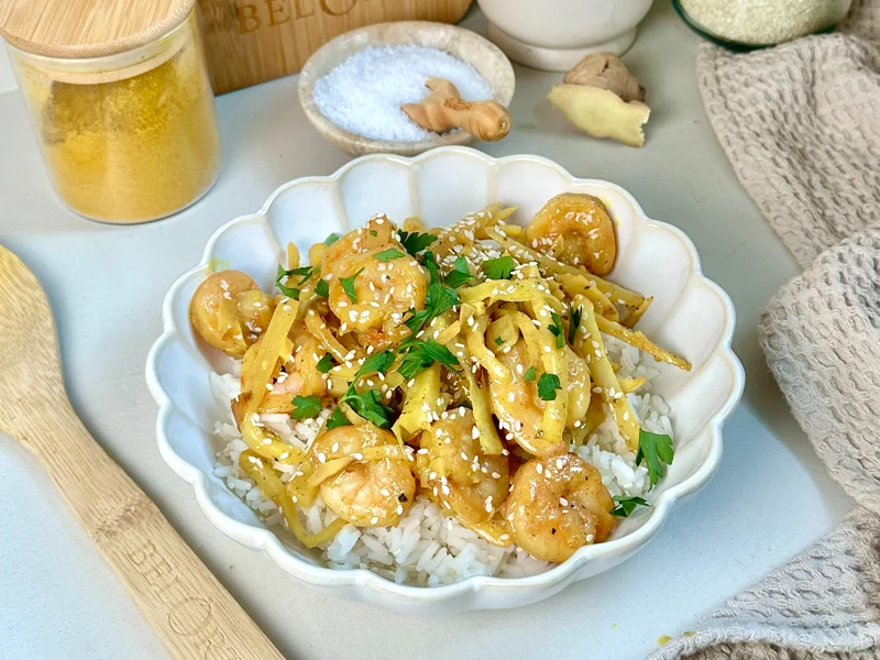 Wok van scampi